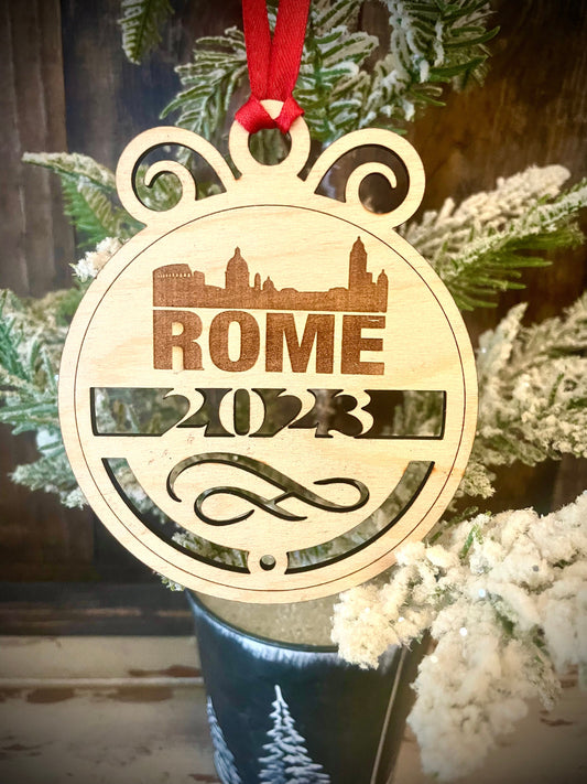 Rome Skyline Wood Ornament | Choice of Year | 4" x 4.75" | Travel Souvenir Gift