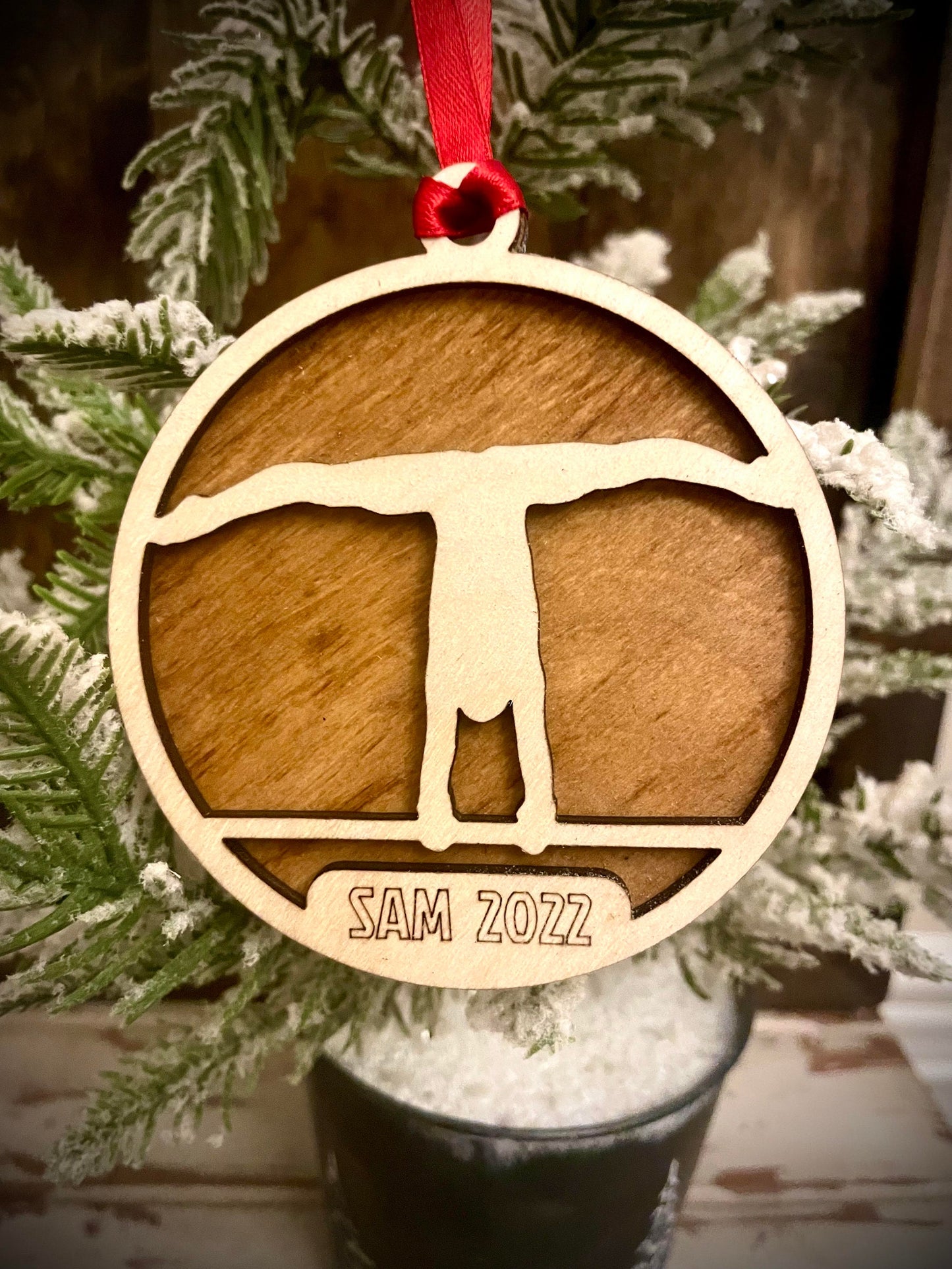 Gymnast Personalized 2-Layer Wood Christmas Ornament & Gift Tag | Multiple Finishes | Gymnastics Gift (#11)