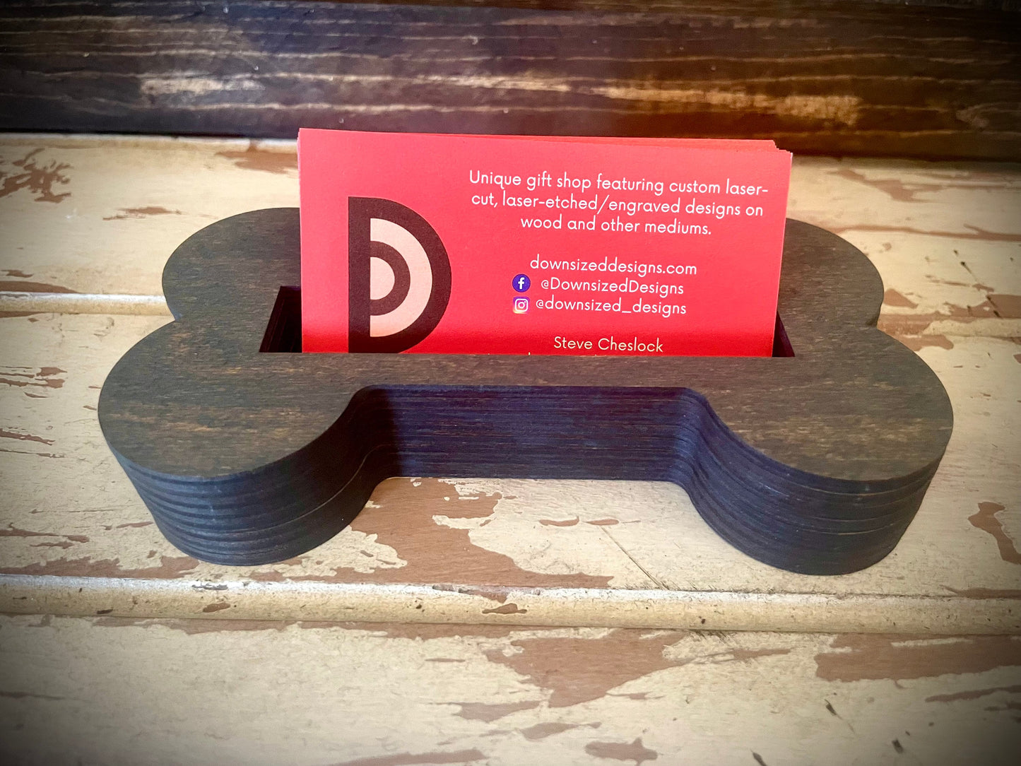 Dog Bone Wood Business Card Holder | 12 Finishes