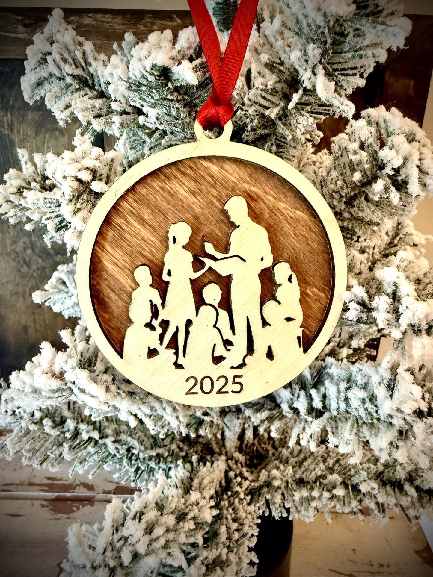 Male Teacher with Students Personalized 2-Layer Wood Christmas Ornament & Gift Tag | Multiple Finishes | Teacher Gift