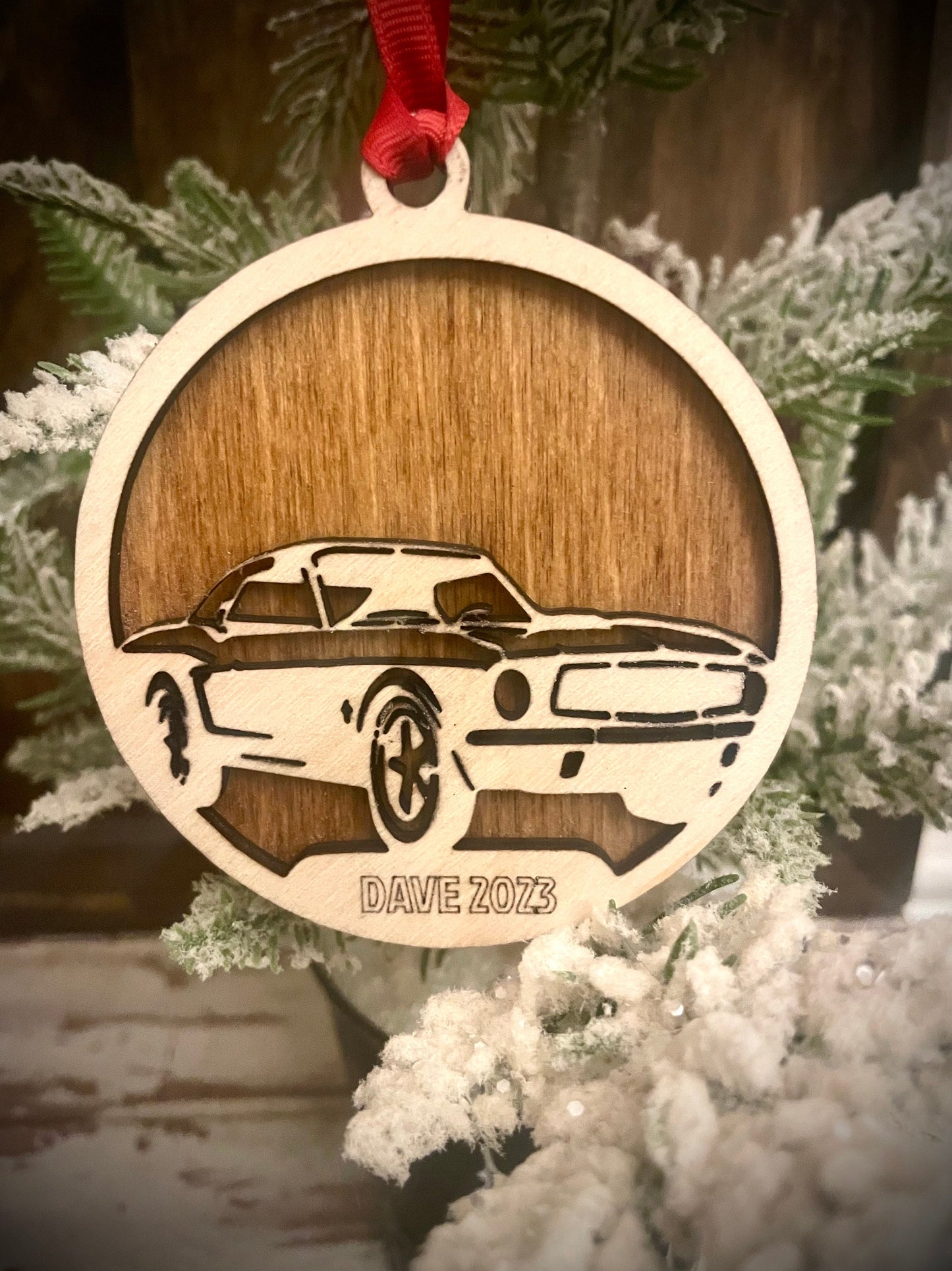Muscle Car Personalized 2-Layer Wood Christmas Ornament & Gift Tag | Multiple Finishes | Car Lover Gift
