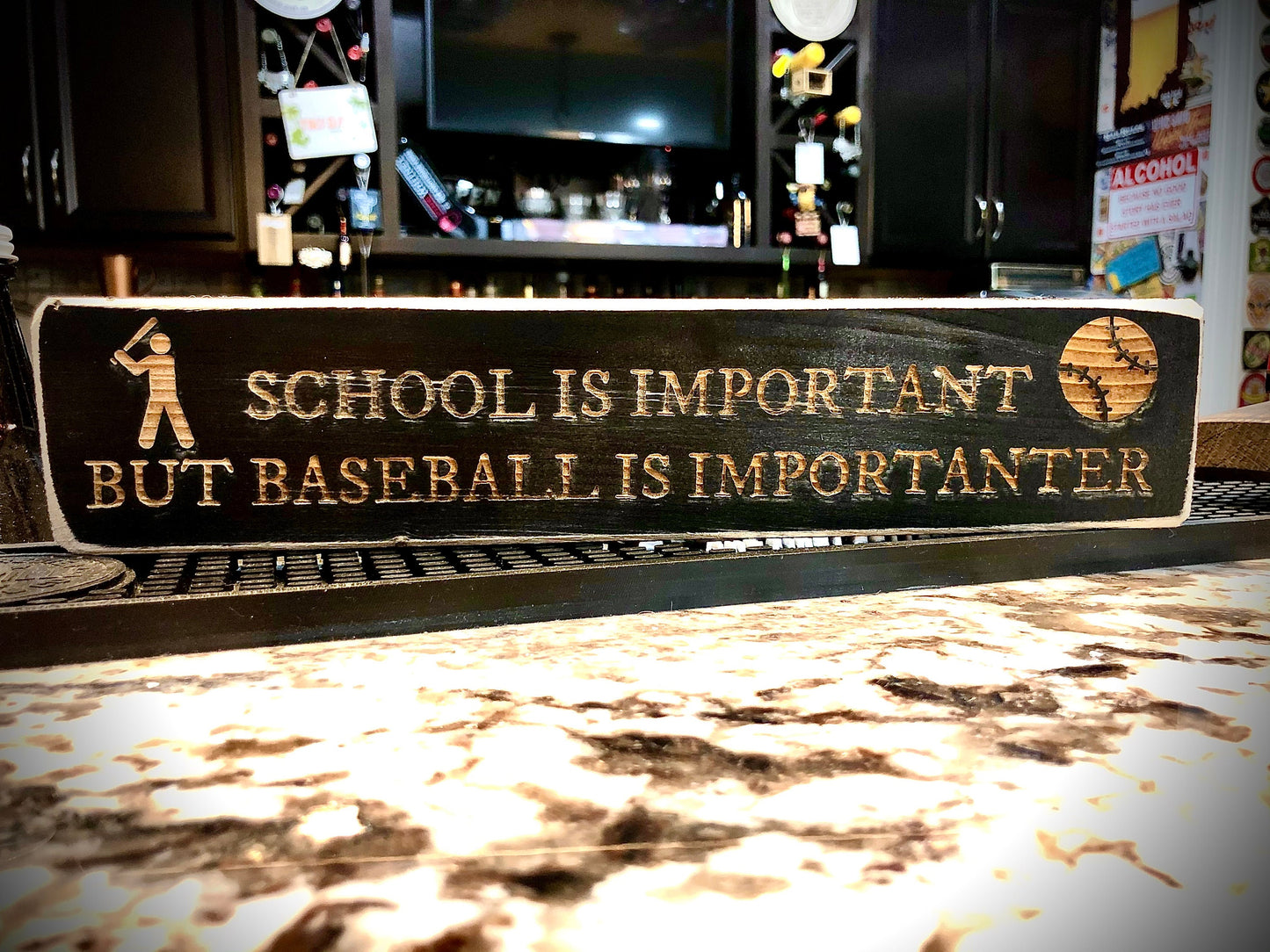 Funny Wood Baseball Sign | "School Is Important But Baseball Is Importanter"