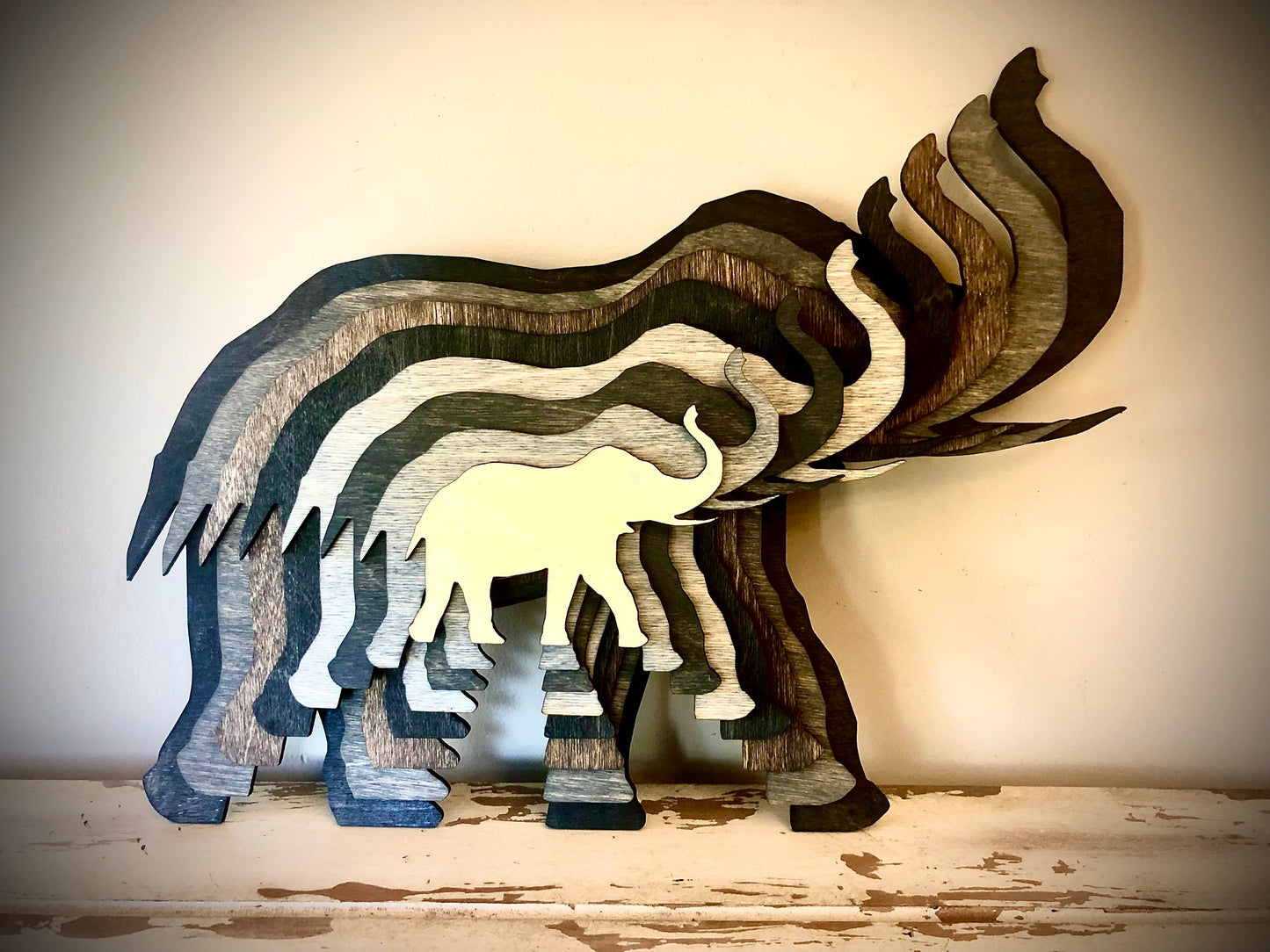 Stacked Elephant 3D Wood Table & Wall Art | Multi-Color