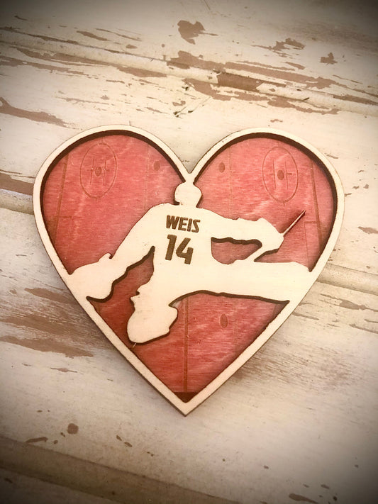 Personalized Hockey Goalie Valentine Heart Magnet | Engraved Rink, Name & Number