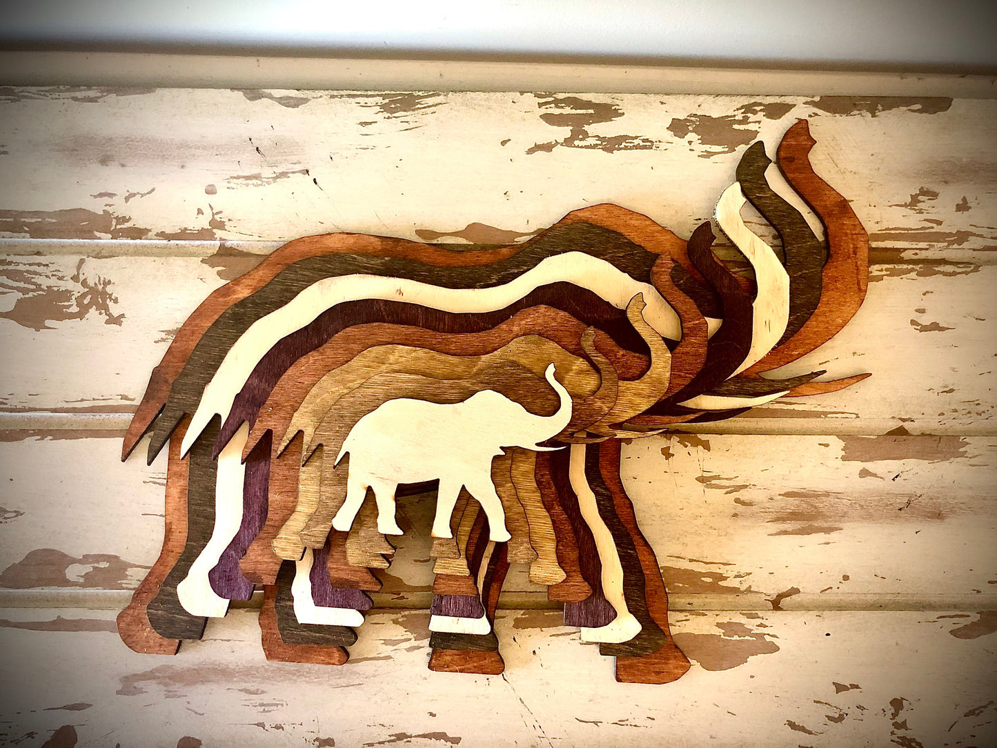 Stacked Elephant 3D Wood Table & Wall Art | Multi-Color