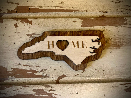North Carolina HOME 2-Layer Wood Refrigerator Magnet | 12 Finishes | State Pride Gift