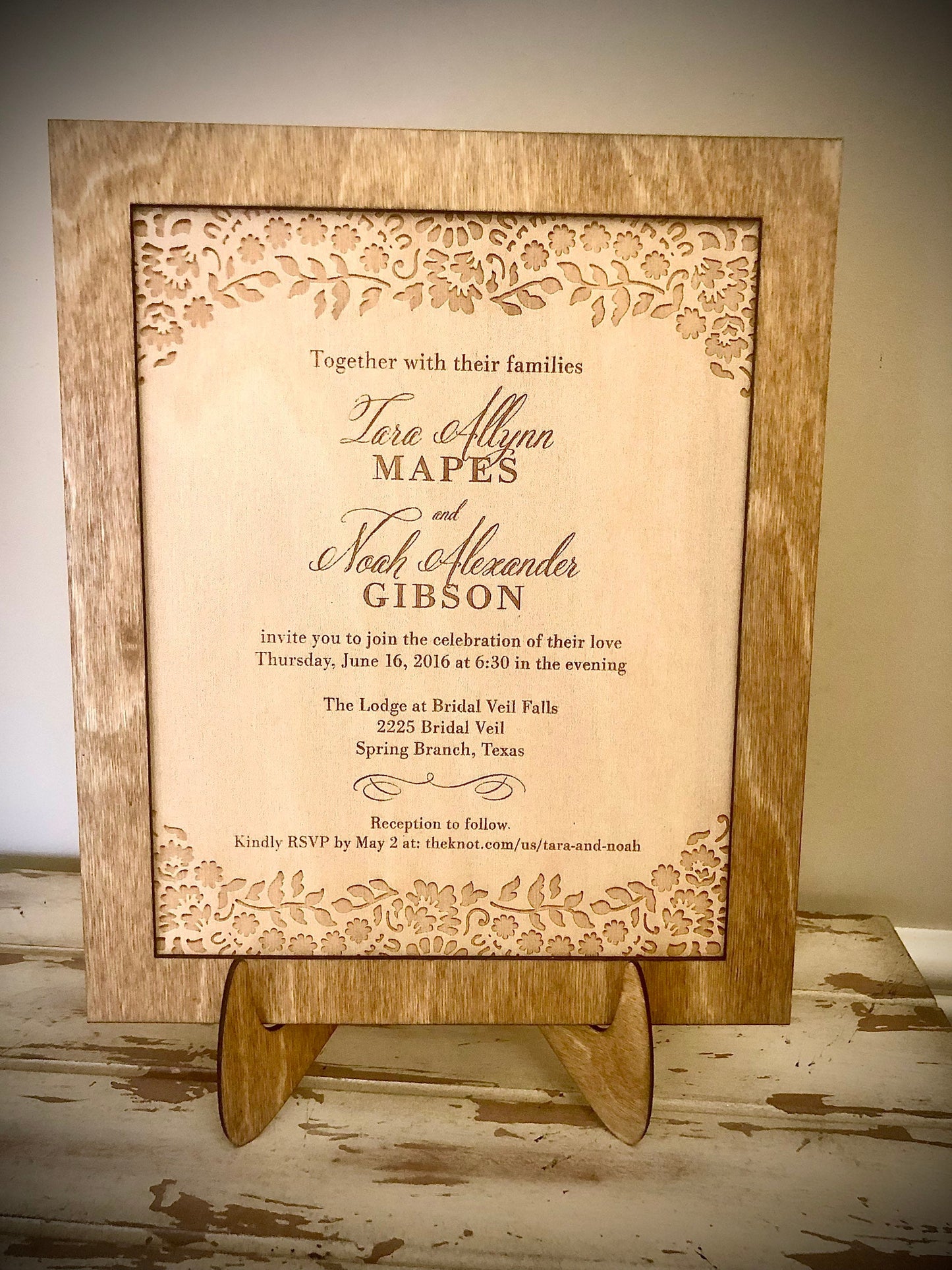 Custom Engraved Wood Wedding Invitation Keepsake | 8x10 Frame & Easel | 5th Anniversary Gift