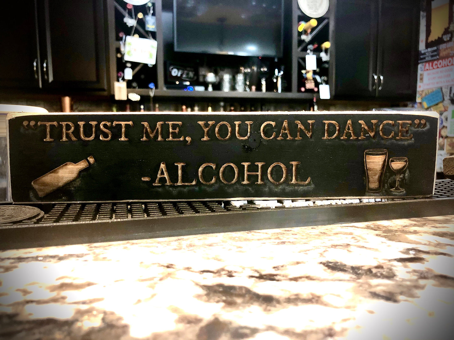 Funny Wood Bar Sign | "Trust Me, You Can Dance — Alcohol" | Bar Decor