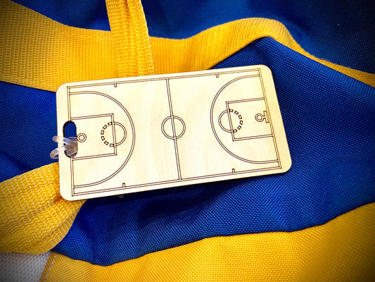 Basketball Court Wood Bag Tag | Personalized Luggage Tag | Custom Basketball Gift
