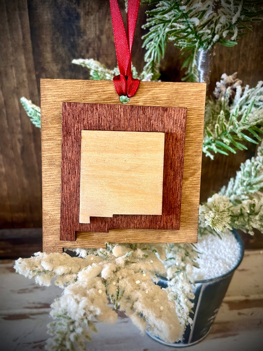New Mexico 3-Layer Stacked Wood Ornament & Gift Tag | Brown & Gray Tones | State Pride Gift