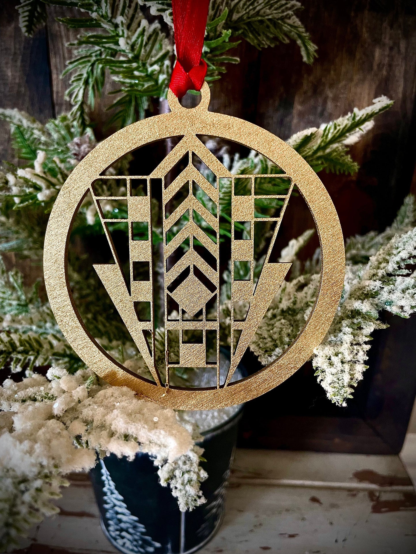 Art Deco Marquee Wood Christmas Ornament | Multiple Finishes & Styles | Boho Holiday Gift