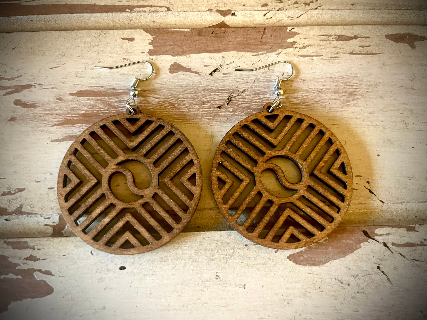 Geometric Chevron Art Deco Wood Dangle Earrings | 3 Sizes, 12 Finishes
