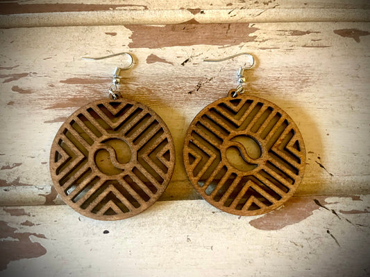 Geometric Chevron Art Deco Wood Dangle Earrings | 3 Sizes, 12 Finishes