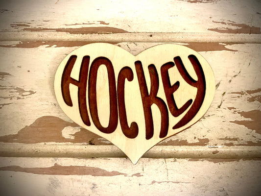 Love Hockey Heart Wood Magnet | 2-Layer Laser Cut | 12 Finishes | Valentine's Gift