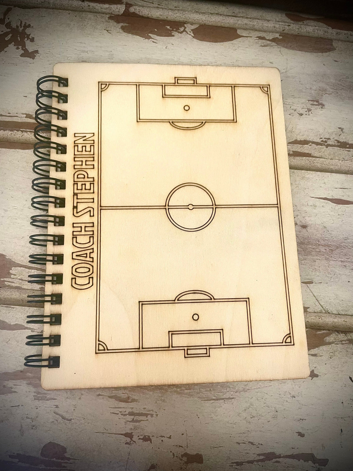 Soccer Field Wood Cover Spiral Notebook | Team Gift | Senior Night