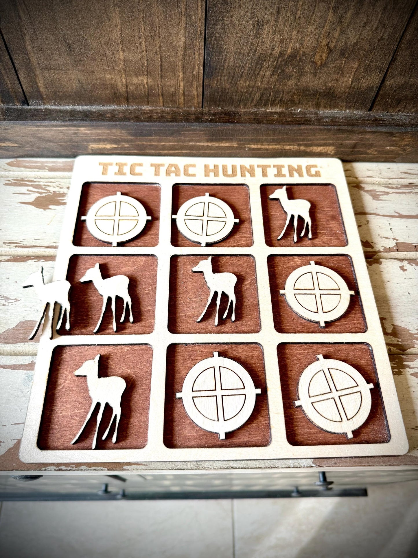 Tic Tac Hunting Wood Game | Laser Engraved | 12 Finishes | Hunting Gift