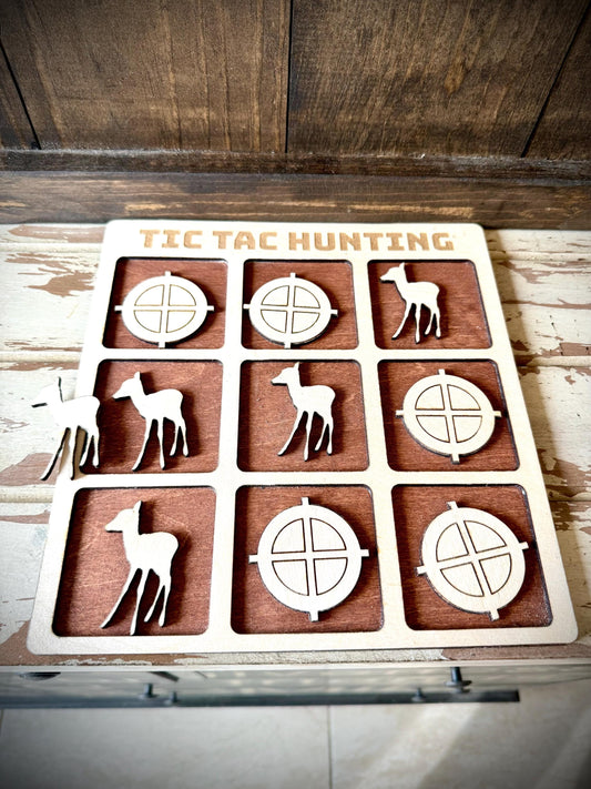 Tic Tac Hunting Wood Game | Laser Engraved | 12 Finishes | Hunting Gift