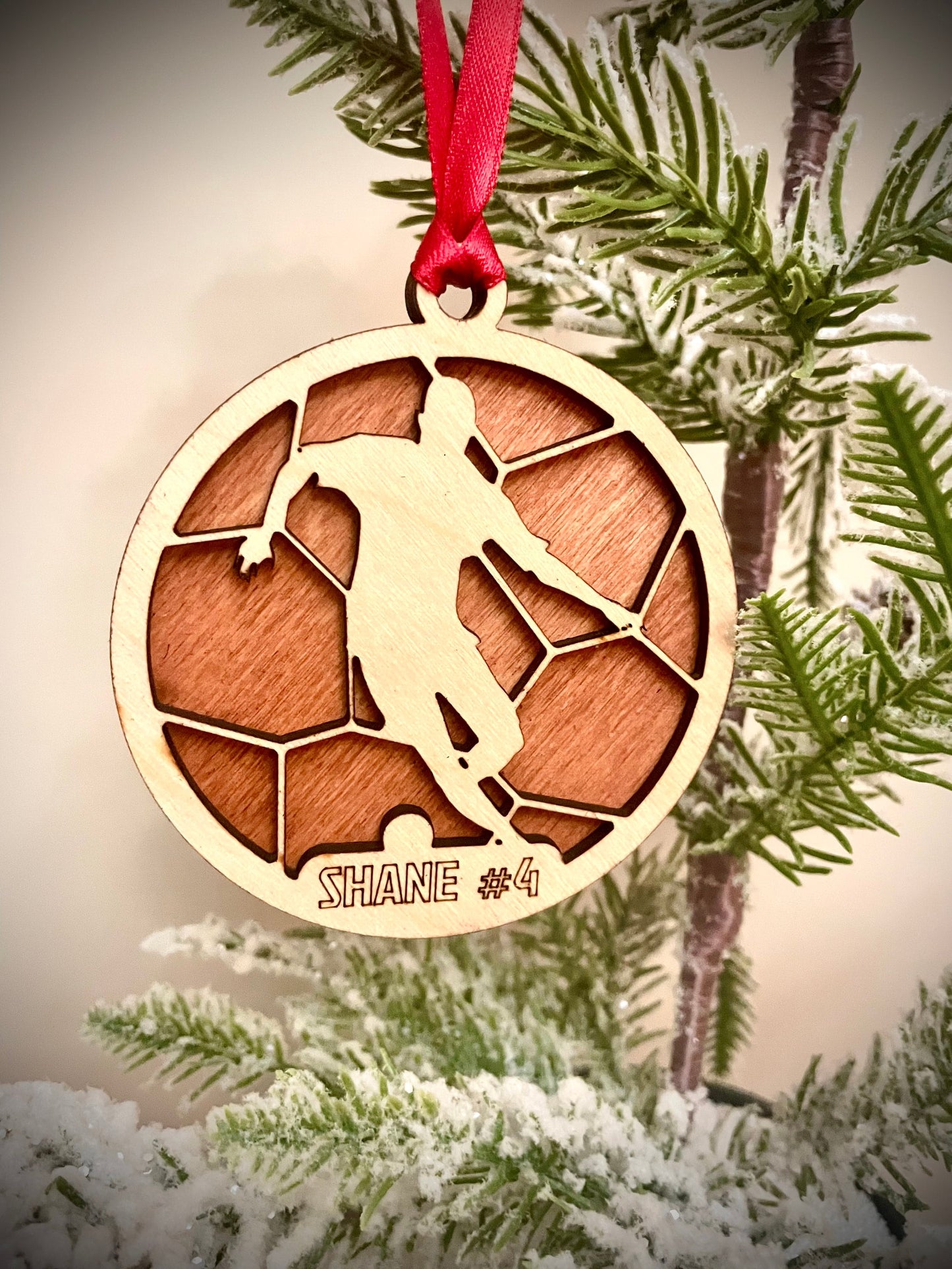 Soccer Player Personalized 2-Layer Wood Christmas Ornament & Gift Tag | Multiple Finishes | Soccer Gift (#2)