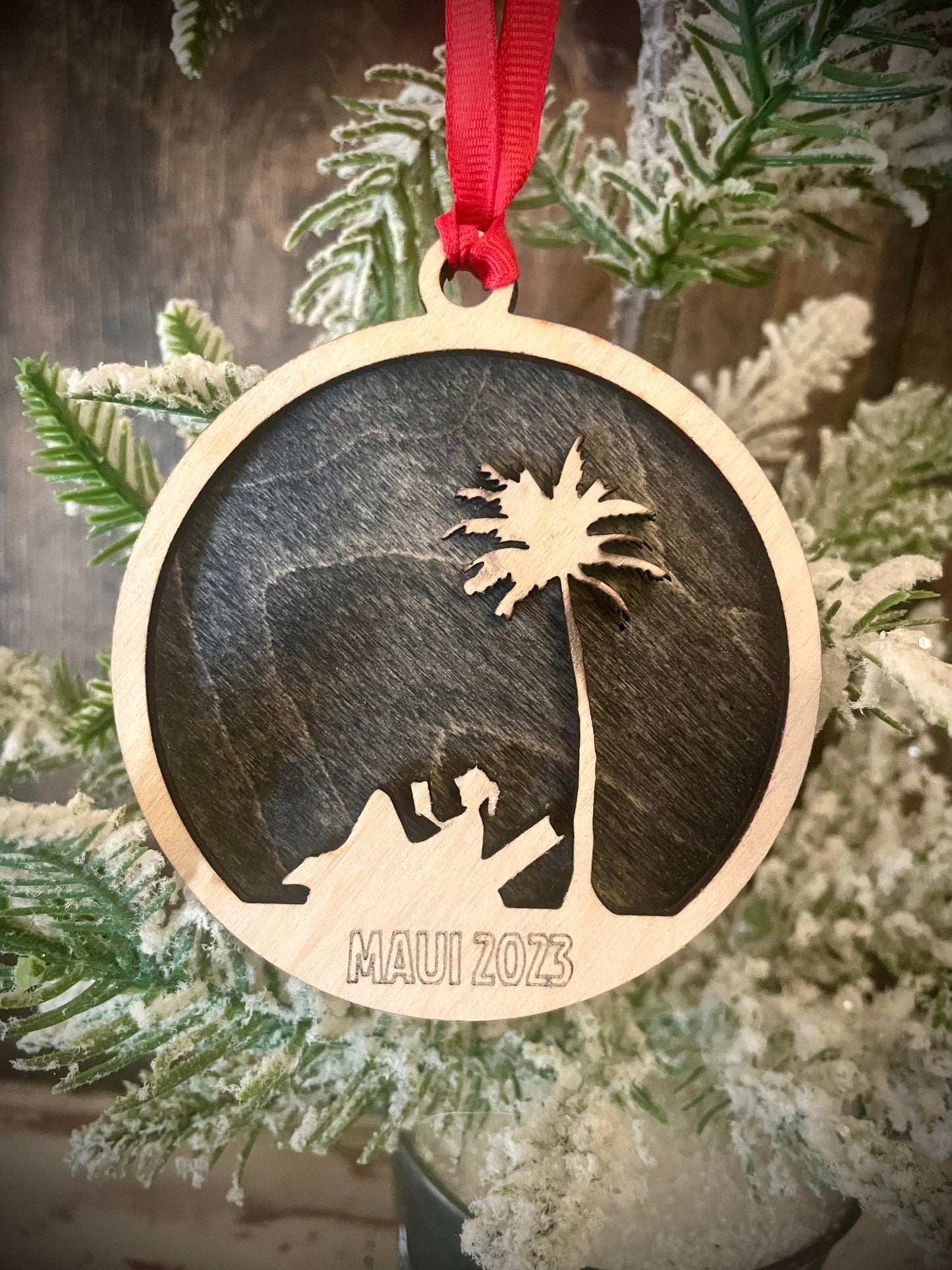Female Beach Scene Reading Book Personalized 2-Layer Wood Christmas Ornament & Gift Tag | Multiple Finishes | Book Lover Gift