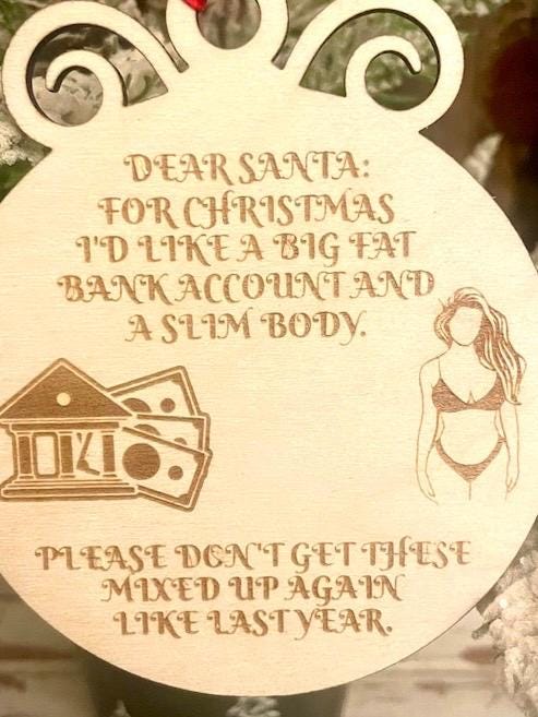 Funny Dear Santa Bank Account & Slim Body Wood Christmas Ornament | Gag Gift