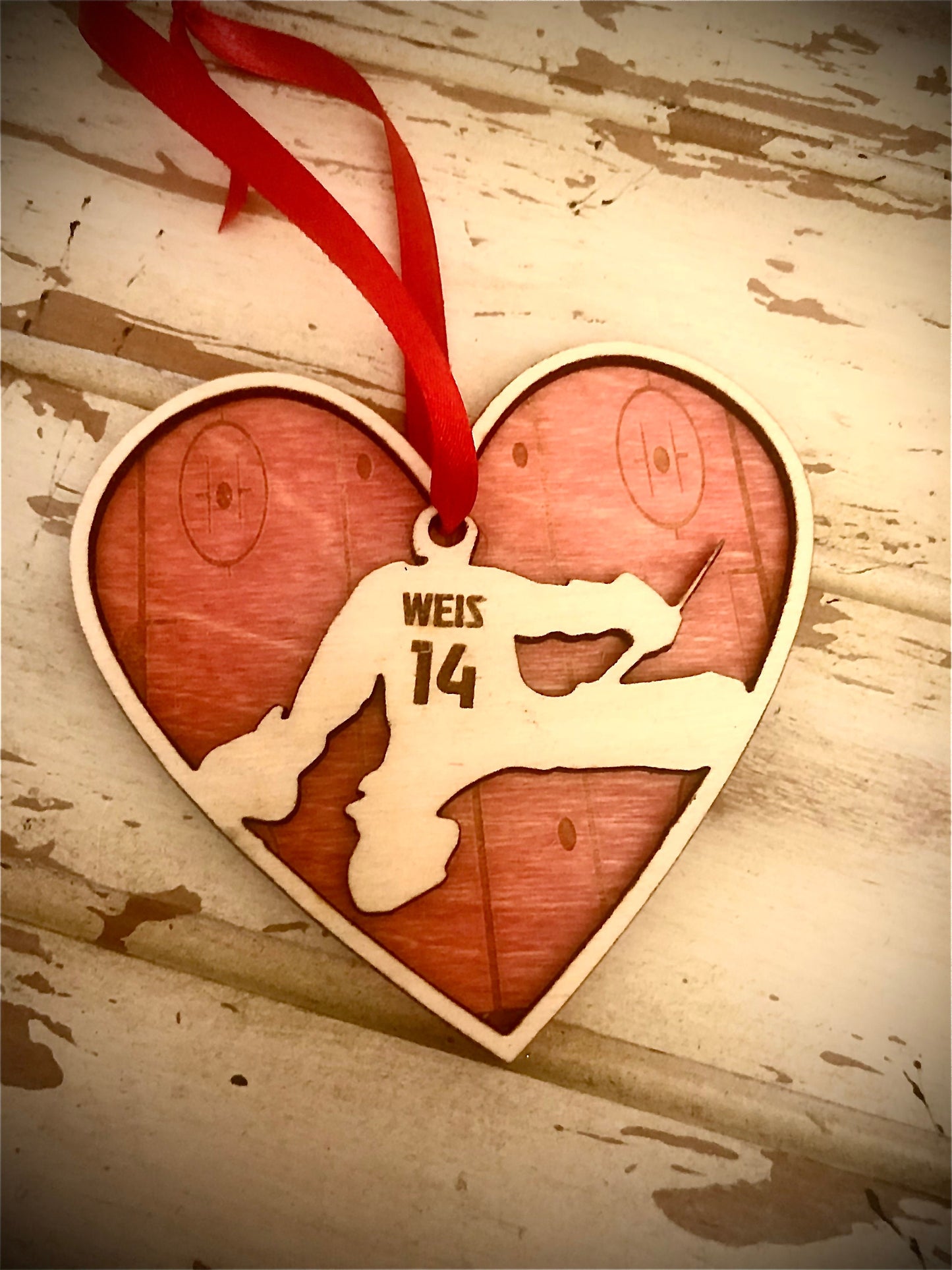 Personalized Hockey Goalie Valentine Heart Ornament | Engraved Rink, Name & Number