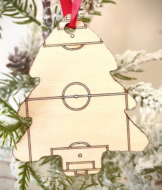 Soccer Field on Christmas Tree Wood Ornament & Gift Tag | Soccer Gift | Coach Gift