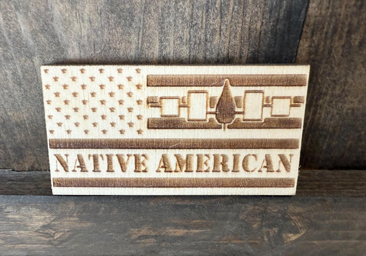 Native American Hiawatha Belt Laser Engraved US Flag Wood Refrigerator Magnet | 4" x 2.1" | Patriotic Gift