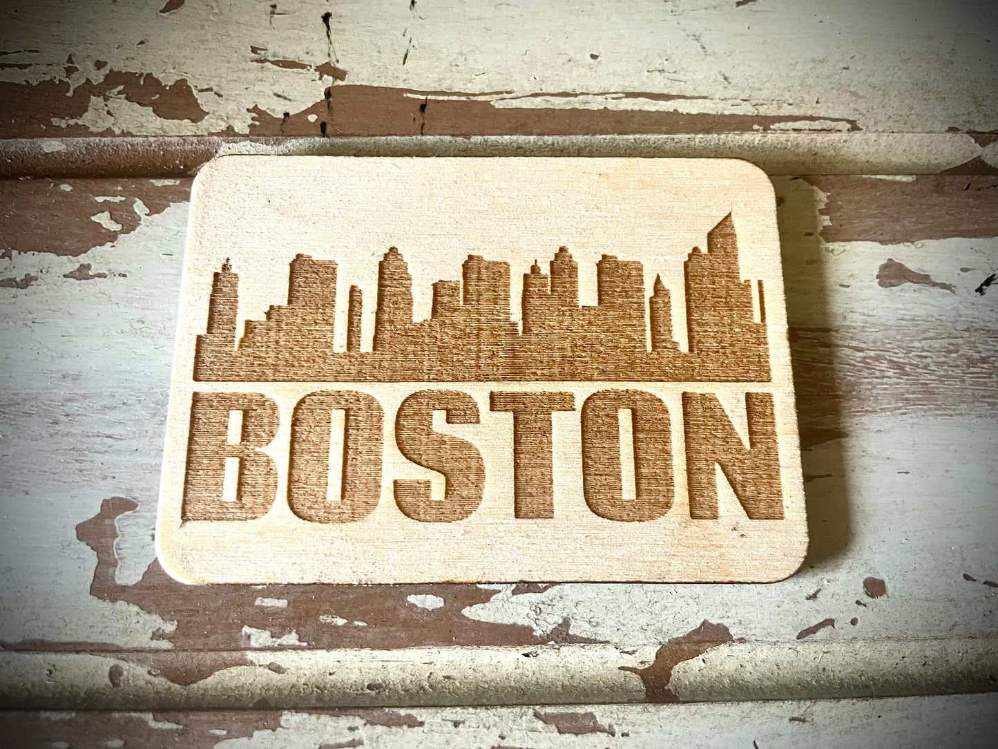 Boston Skyline Wood Magnet | City Souvenir | 3.5" x 2.5"