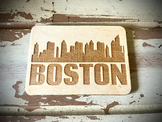 Boston Skyline Wood Magnet | City Souvenir | 3.5" x 2.5"
