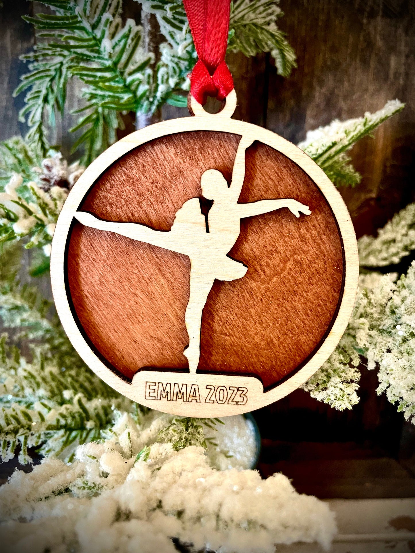 Ballet Dancer Personalized 2-Layer Wood Christmas Ornament & Gift Tag | Multiple Finishes | Dance Gift (#10)