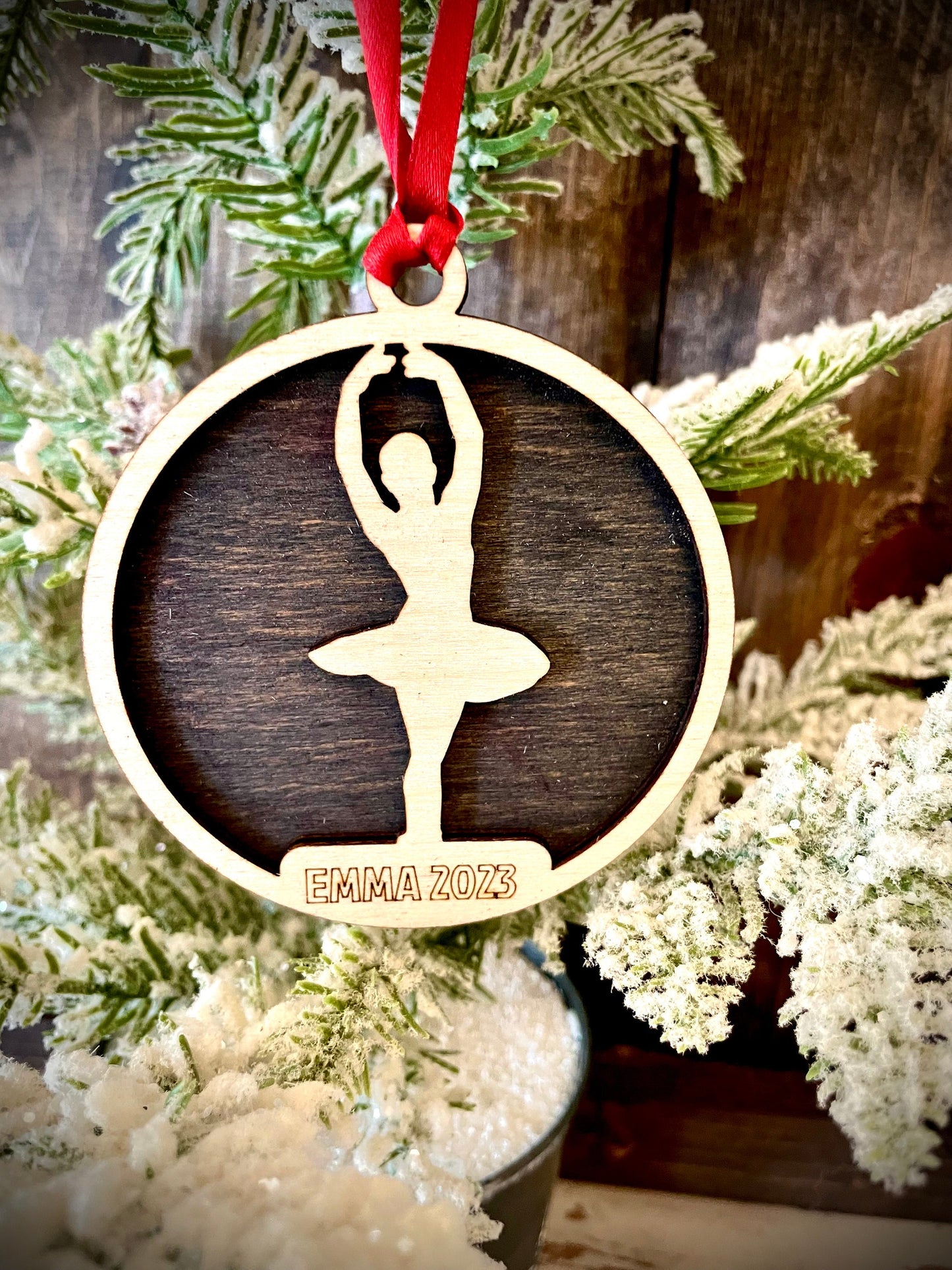 Ballet Dancer Personalized 2-Layer Wood Christmas Ornament & Gift Tag | Multiple Finishes | Dance Gift (#9)