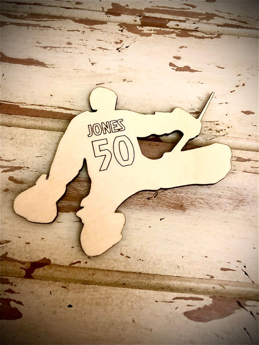 Hockey Goalie Wood Refrigerator Magnet | Personalized Name & Number | Hockey Gift