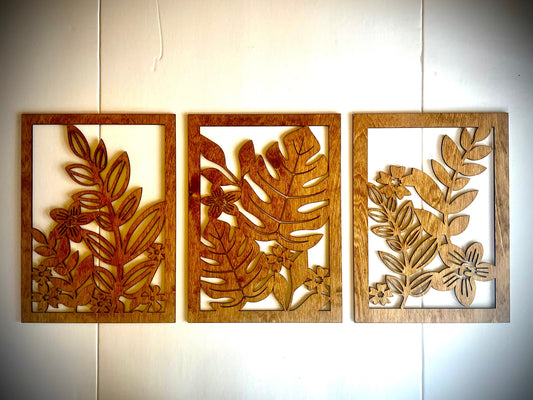 Tropical Monstera Leaf Variety Wood Wall Art | 3-Panel Set | Multiple Finishes