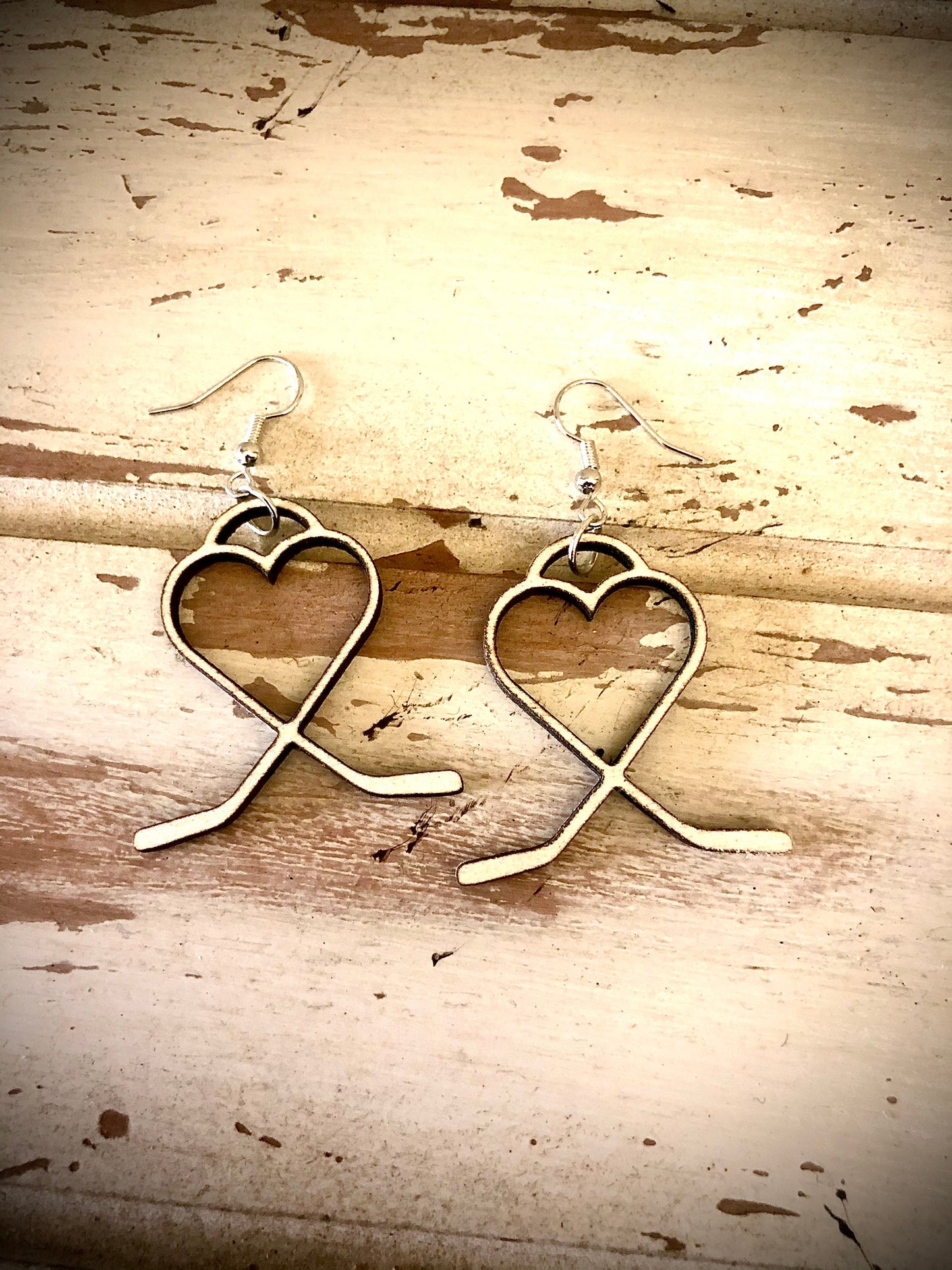 Hockey Stick Heart Wood Earrings | Laser Cut | Hockey Gift for Her