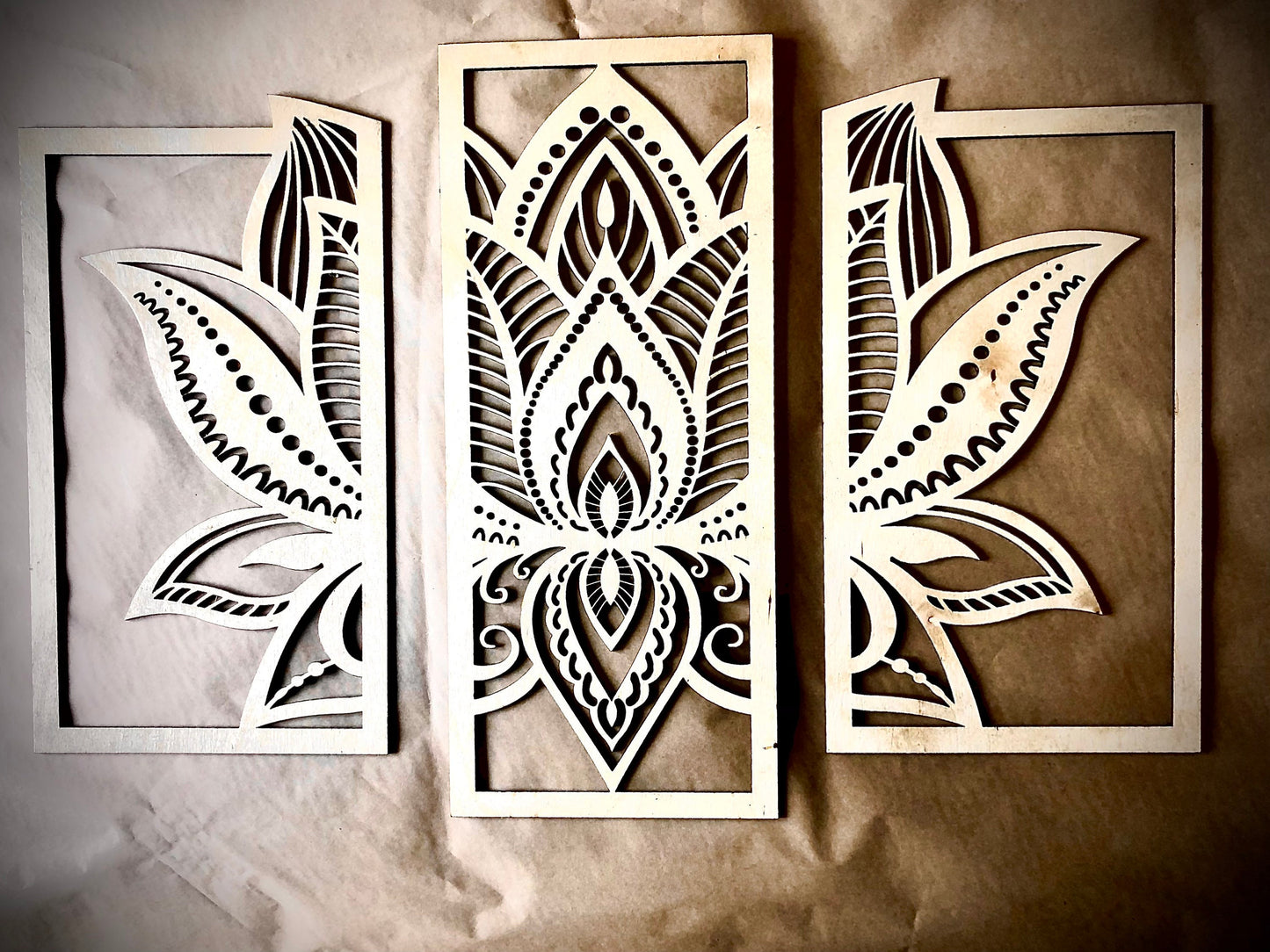 Lotus Flower Mandala Wood Wall Art | 3-Panel Set | Multiple Sizes & Finishes