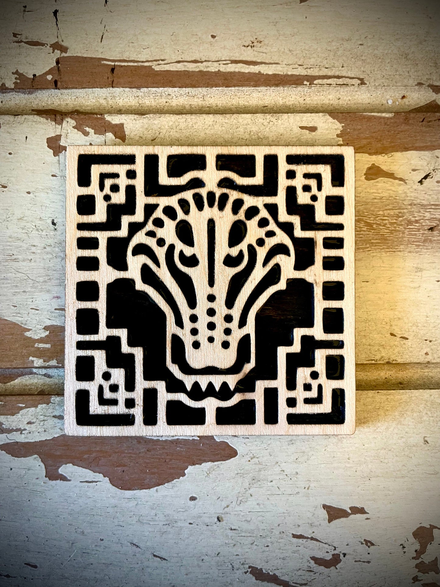 Boho Art Deco Alligator 2-Layer Square Wood Magnet | 12 Finishes | Boho Gift