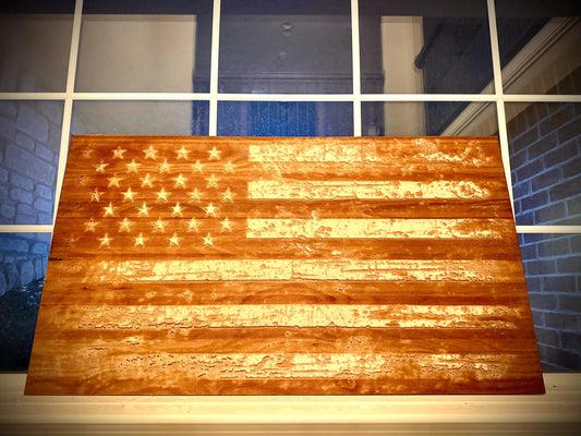Giant Tattered Distressed American Flag Laser Engraved Wood Wall Art | 1/4" or 1/2" Wood