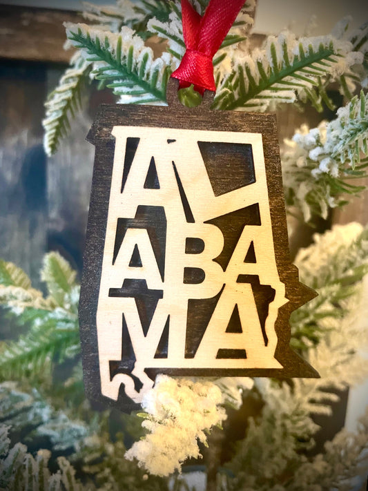Alabama Word Art Wood Ornament & Gift Tag | 12 Finishes | State Pride Gift