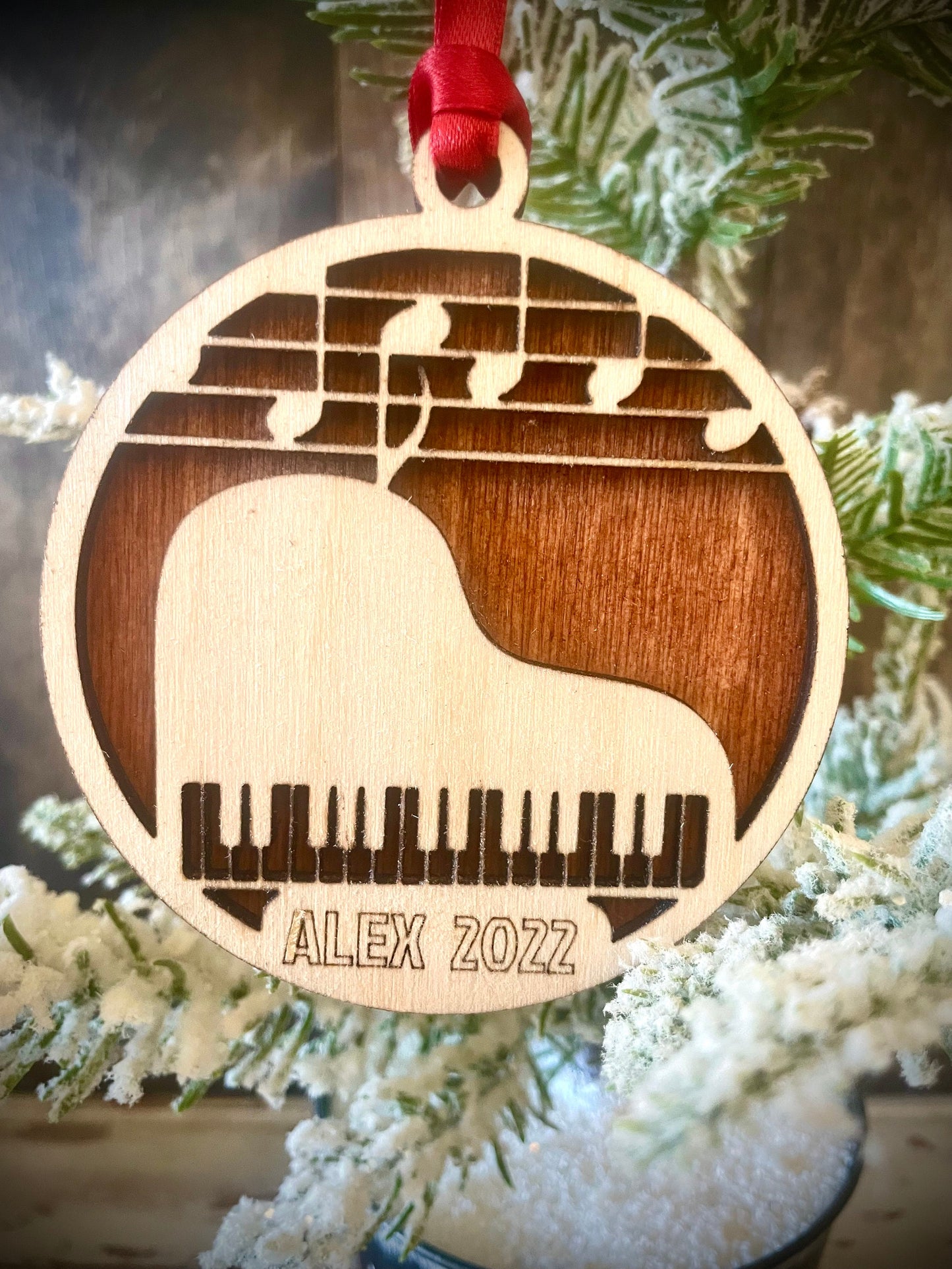 Piano Personalized 2-Layer Wood Christmas Ornament & Gift Tag | Multiple Finishes | Music Gift