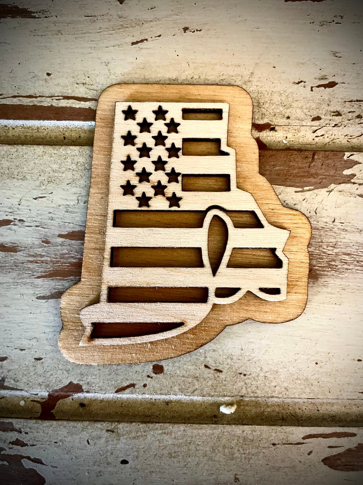 Rhode Island US Flag 2-Layer Wood Refrigerator Magnet | 12 Finishes | Patriotic Gift