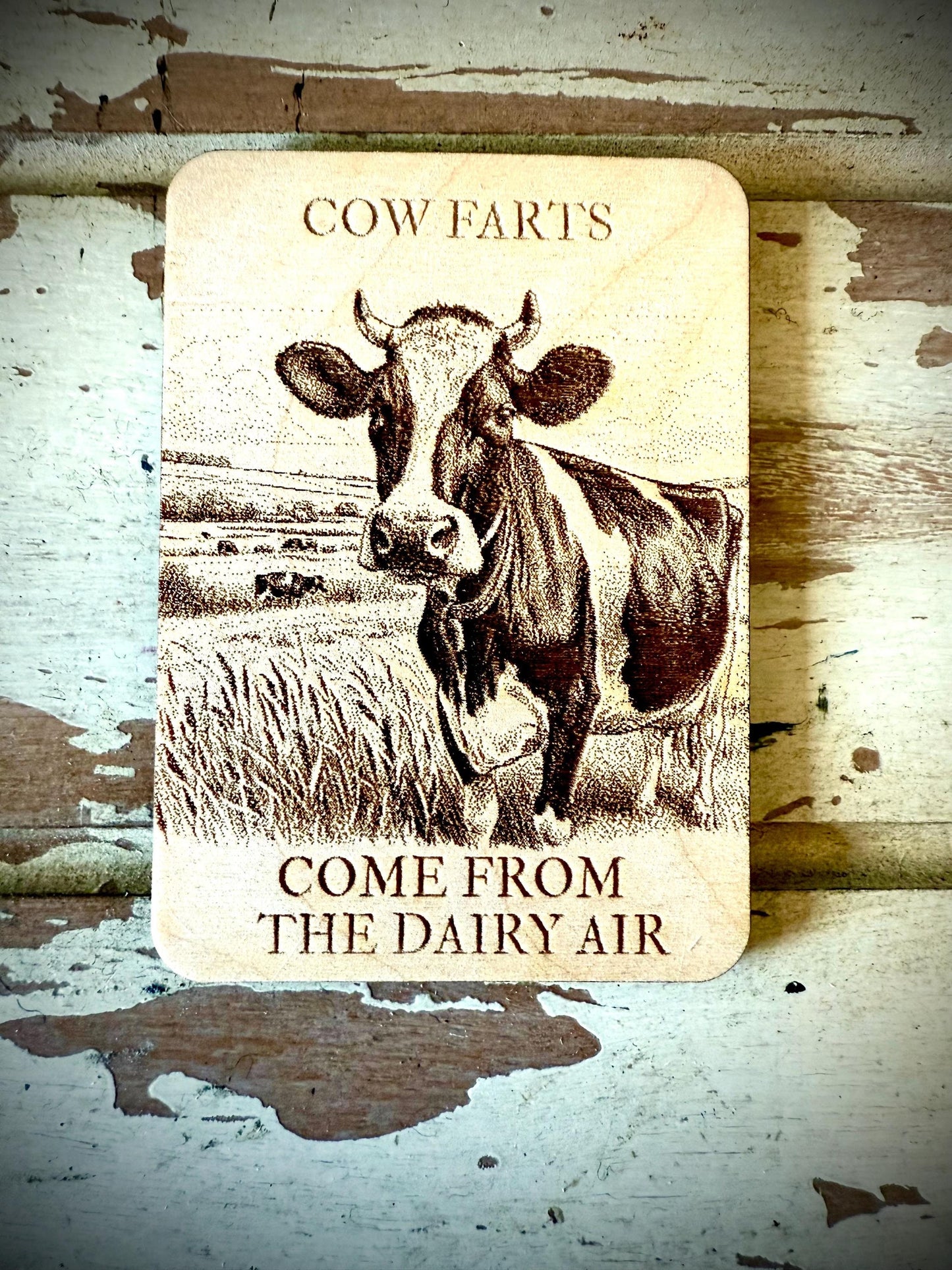 "Cow Farts Come from the Dairy Air" Funny Wood Fridge Magnet | Funny Gift