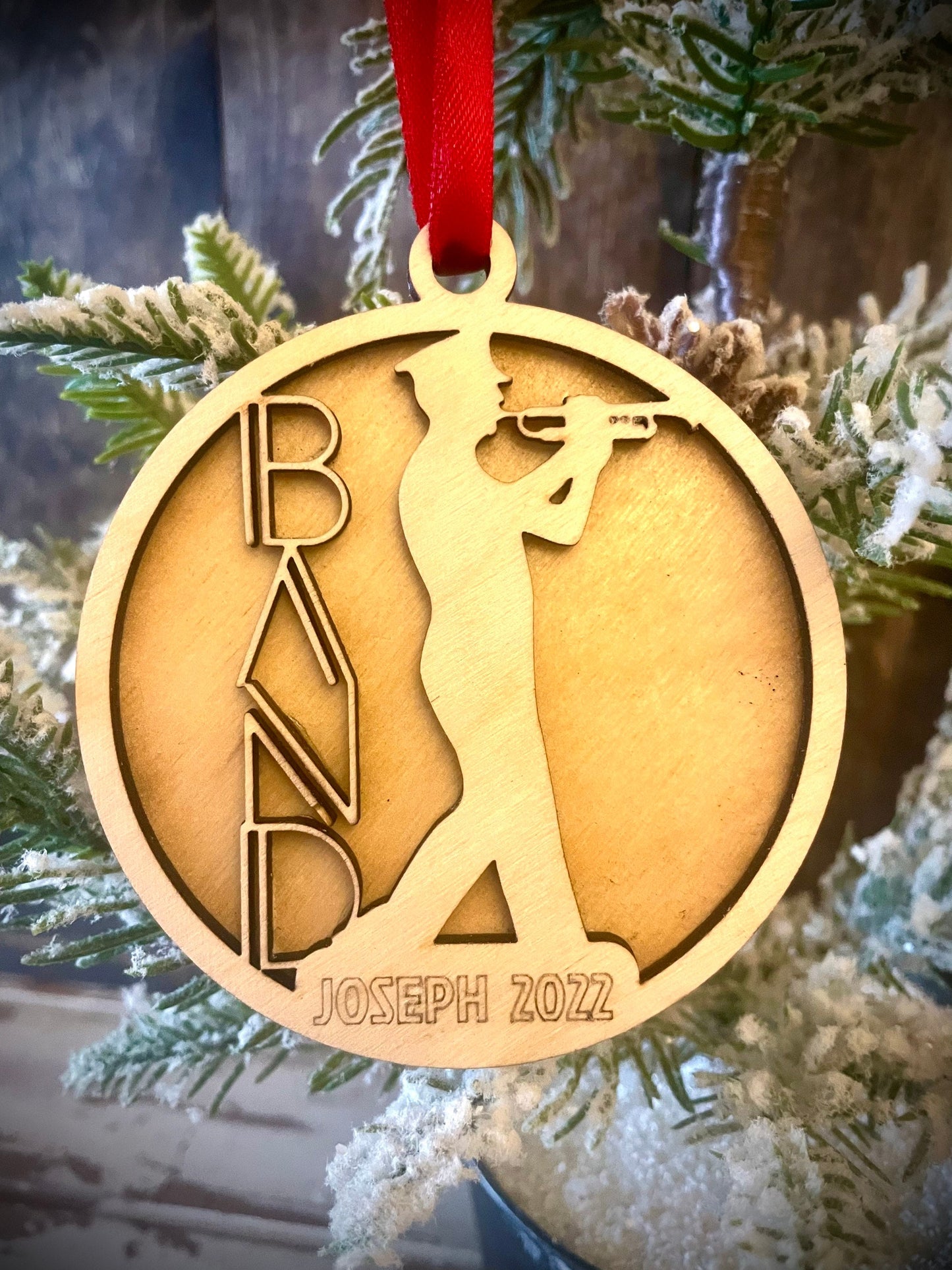 Marching Band Trumpet Player Personalized 2-Layer Wood Christmas Ornament & Gift Tag | Multiple Finishes | Music Gift (#16)