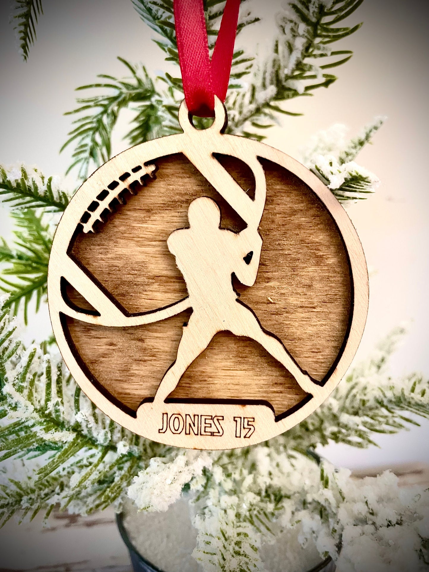 Football Player Personalized 2-Layer Wood Christmas Ornament & Gift Tag | Multiple Finishes | Football Gift (#9)