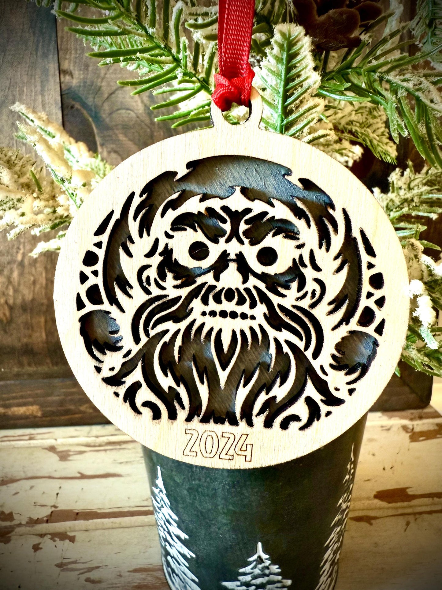 Terrifying Scary Deranged Santa Claus Personalized 2-Layer Wood Christmas Ornament & Gift Tag | Multiple Finishes | Funny Gift (#1)
