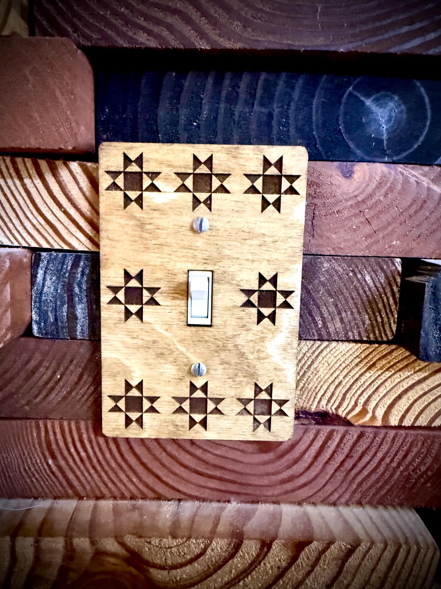Quilt Pattern Wood Light Switch & Outlet Cover | Decora | 12 Finishes