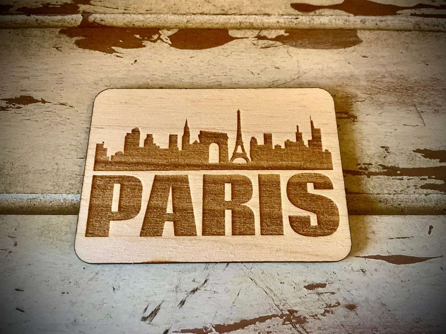Paris Skyline Wood Magnet | City Souvenir | 3.5" x 2.5"
