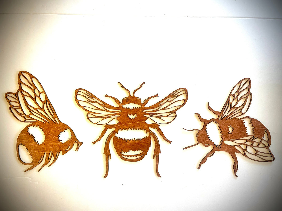 Bumble Bee Wood Wall Art | 3-Panel Set | Multiple Finishes