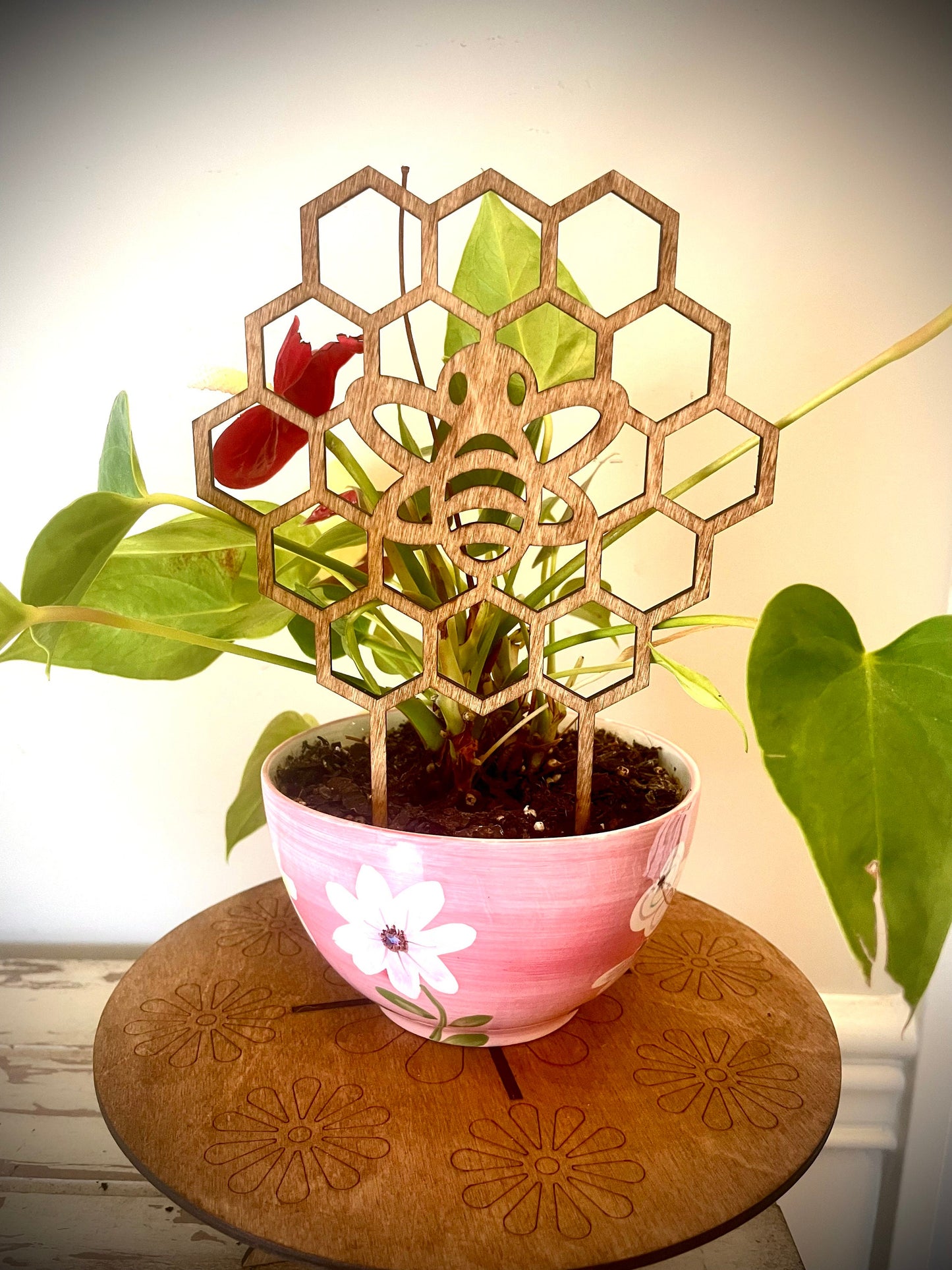 Boho Indoor Plant Trellis | Honeybee & Honeycomb | Multiple Sizes & Finishes | Style D