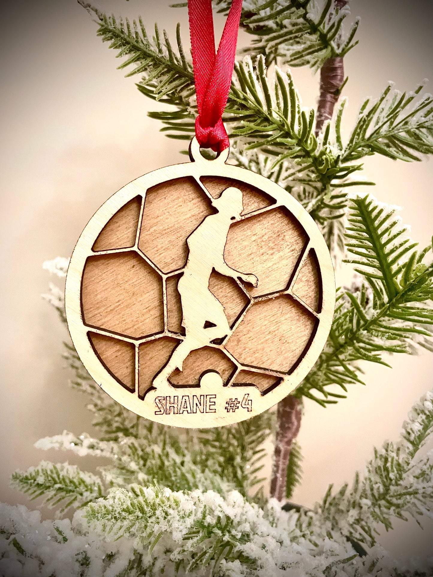 Soccer Player Personalized 2-Layer Wood Christmas Ornament & Gift Tag | Multiple Finishes | Soccer Gift (#1)