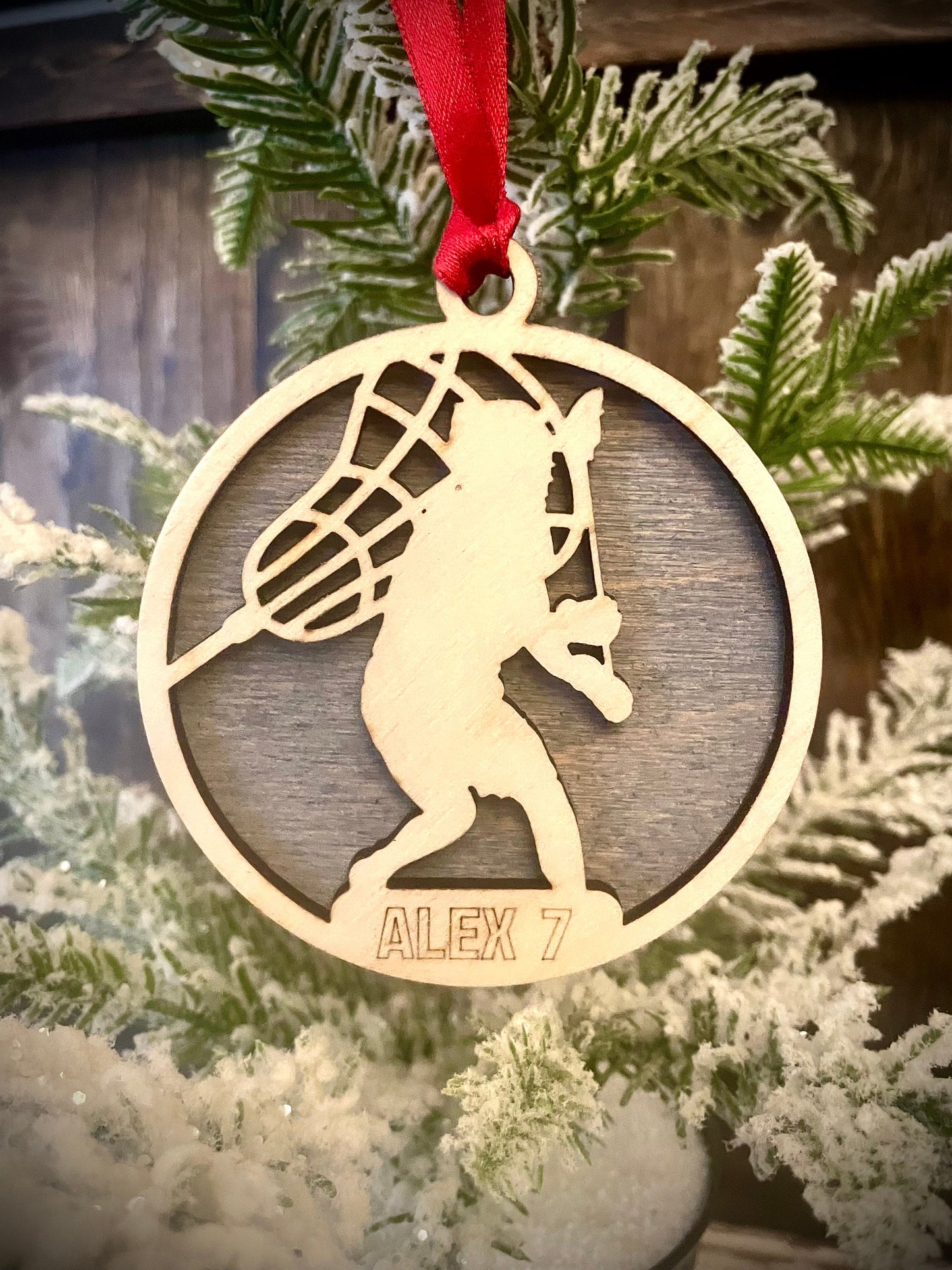 Lacrosse Player Personalized 2-Layer Wood Christmas Ornament & Gift Tag | Multiple Finishes | Lacrosse Gift (#5)